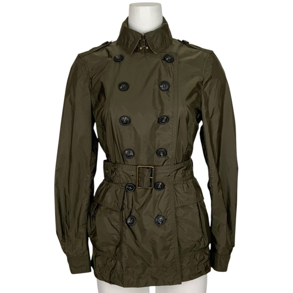 Burberry Brit Double Breasted Trench Coat Jacket US 8 Green